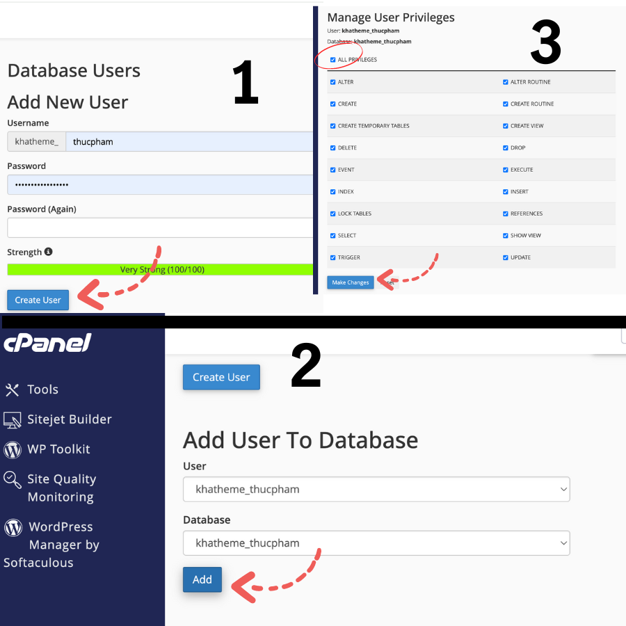 Tạo user cho database