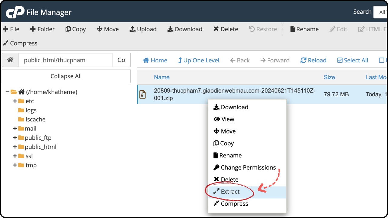 Giải nén file code ra ngoài