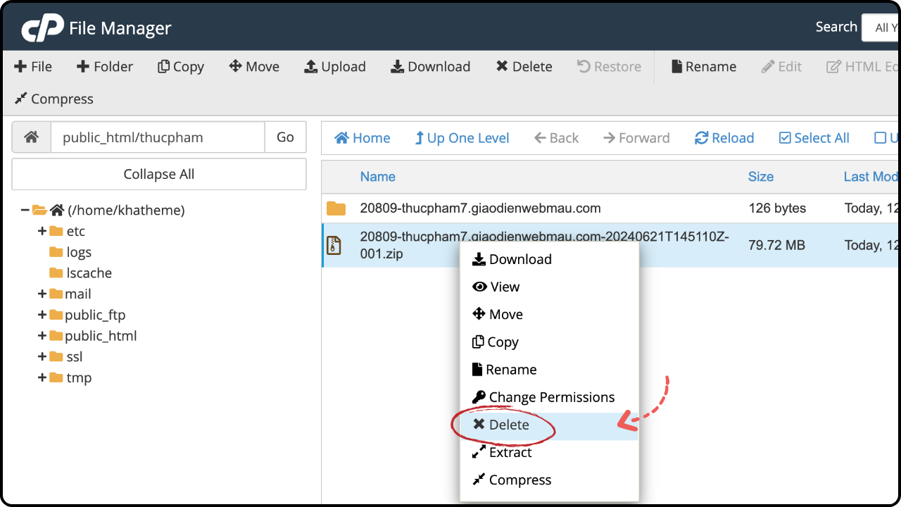 Xoá file zip