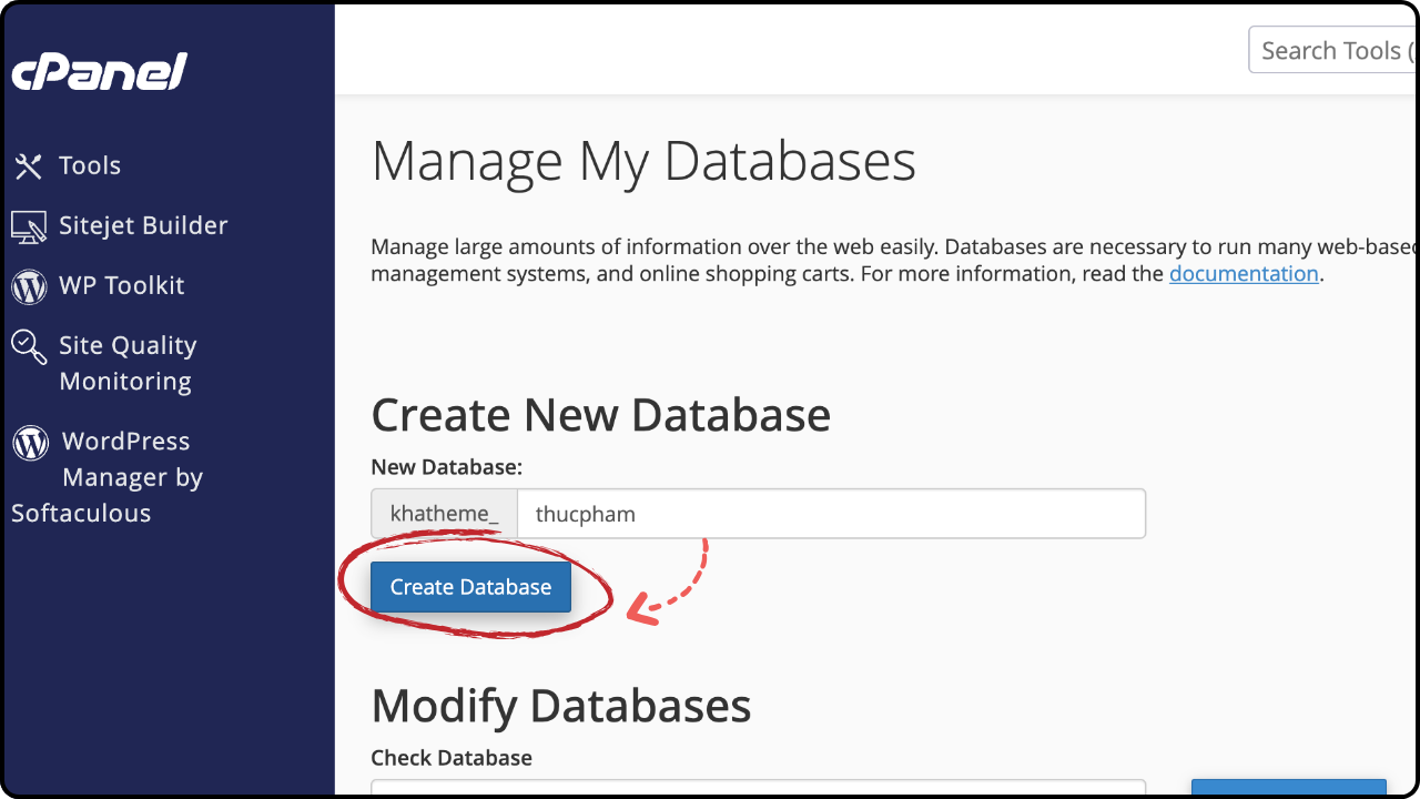 Đặt tên khởi tạo database