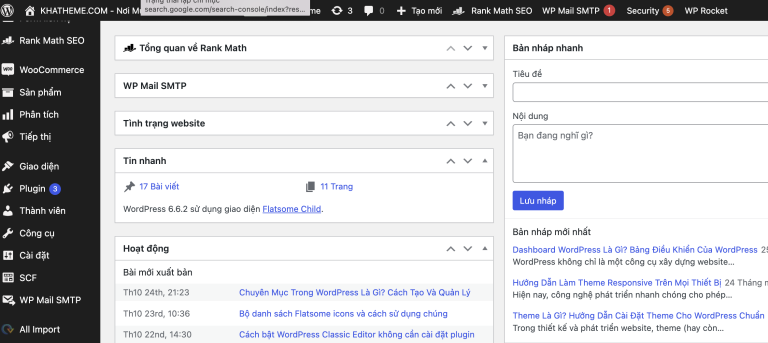 Cấu trúc của Dashboard WordPress