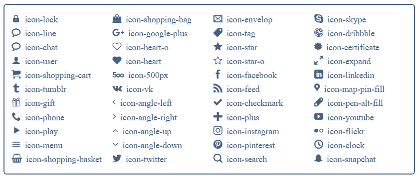 Tat ca cac icon mac dinh cua theme flatsome